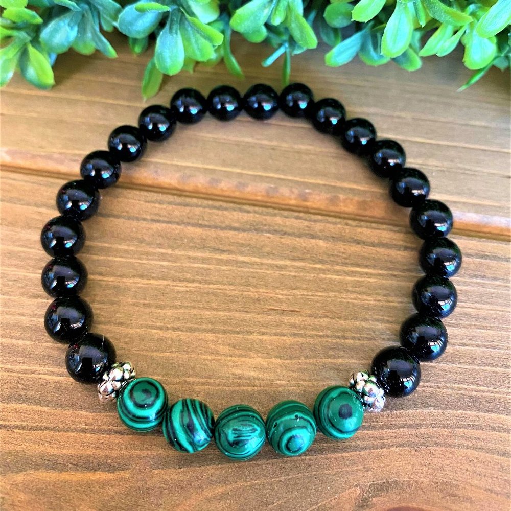 New Mens Black Agate ++  & Malachite Bracelet